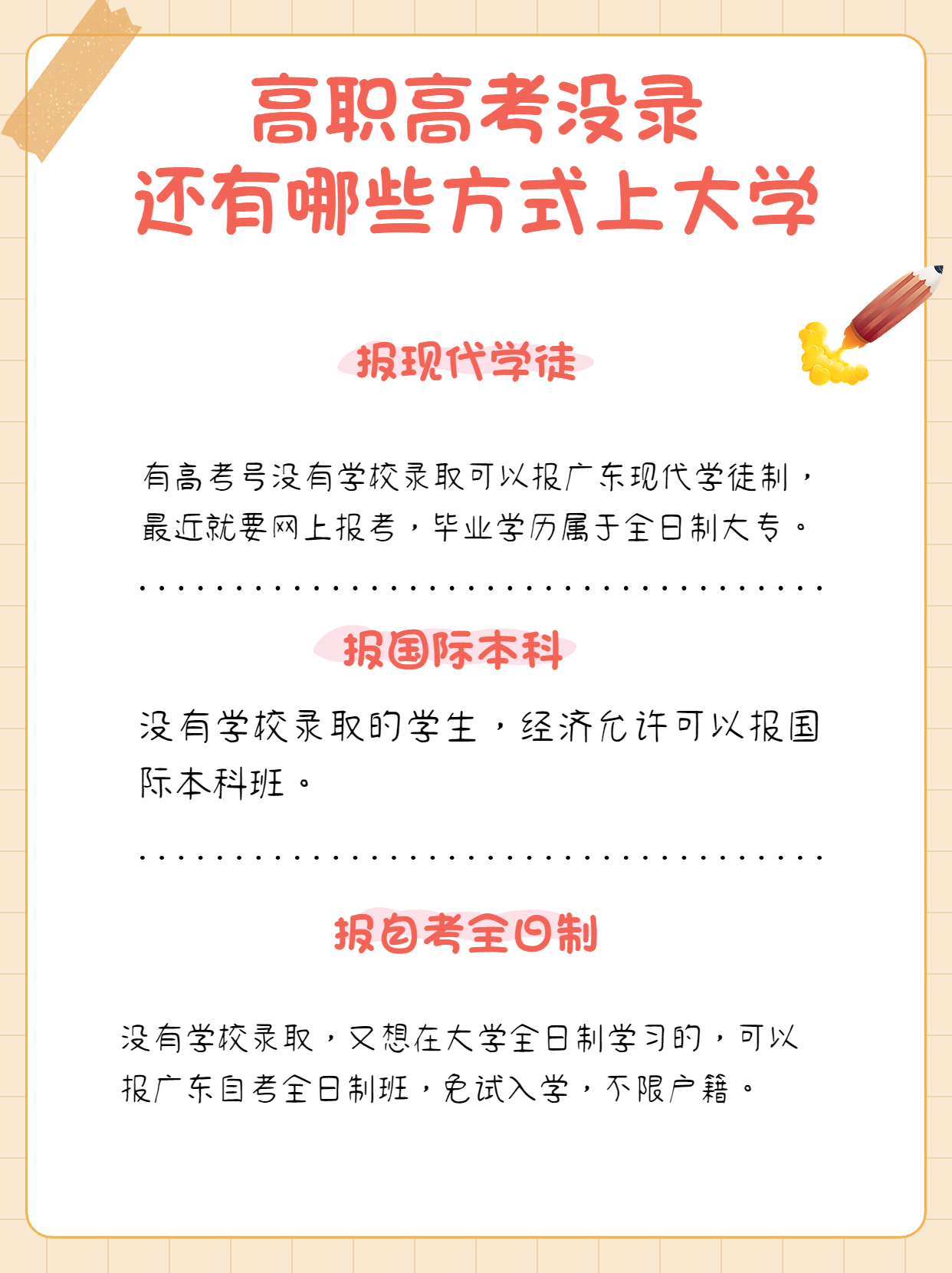 广东3+证高职高考落榜还有上大学方式吗